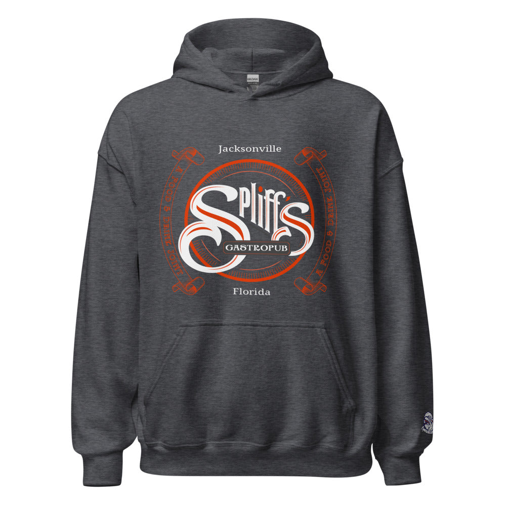 Double Banner Logo Unisex Hoodie - Dark Heather