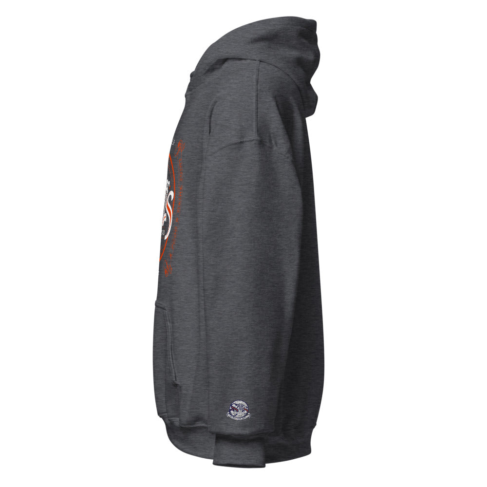 Double Banner Logo Unisex Hoodie - Dark Heather (cuff embroidery)