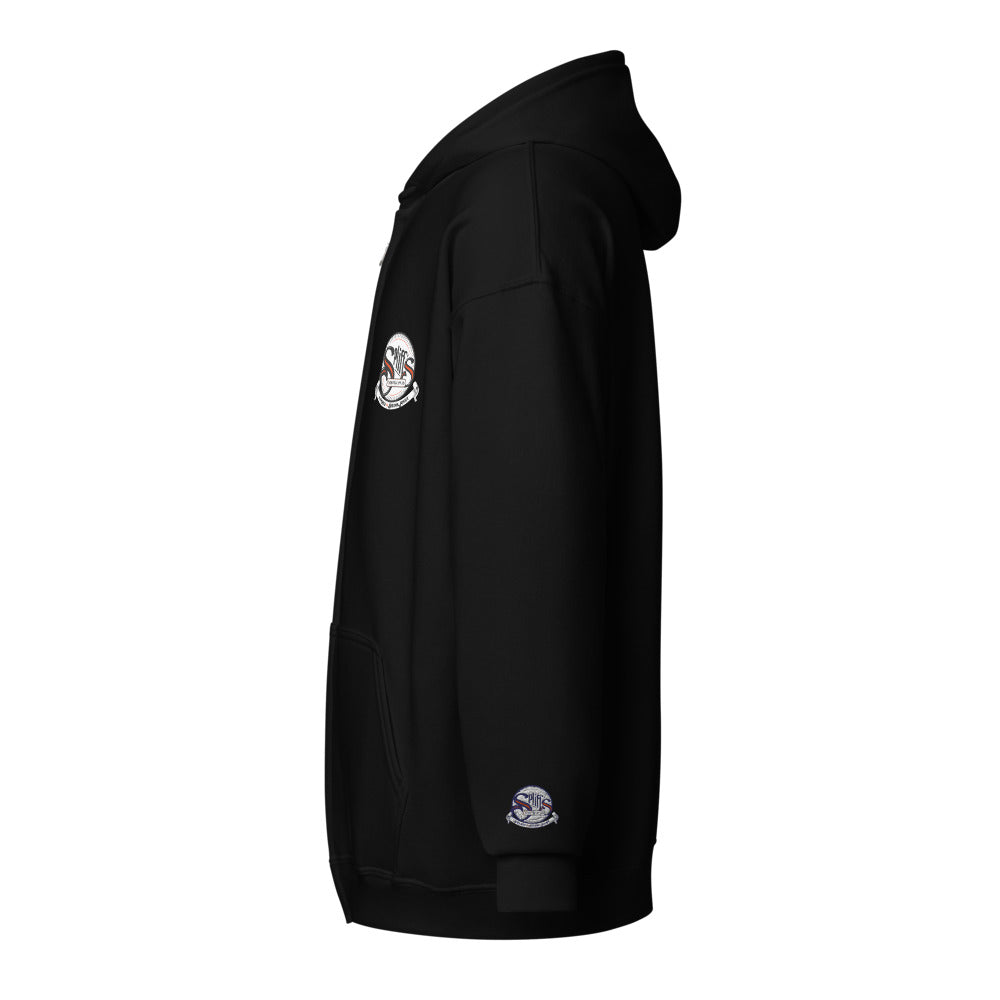 Classic Unisex Zip Hoodie - Black (cuff embroidery)