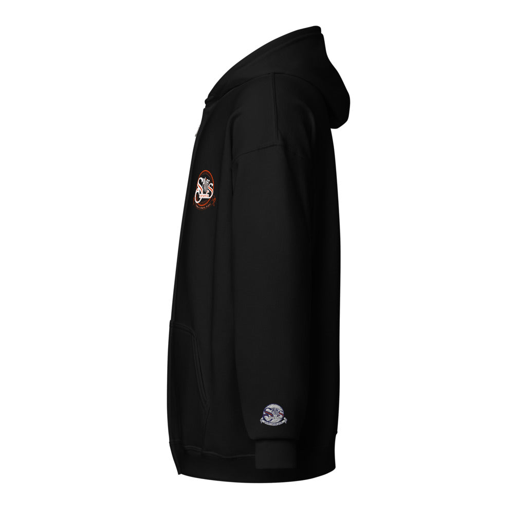 Orange Logo Unisex Zip Hoodie - Black (cuff embroidery)
