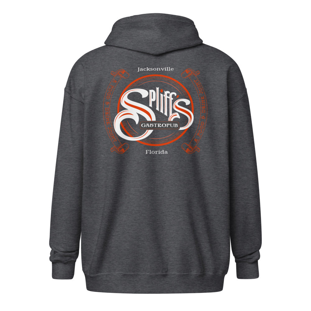 Double Banner Logo Unisex Zip Hoodie - Dark Heather (back)