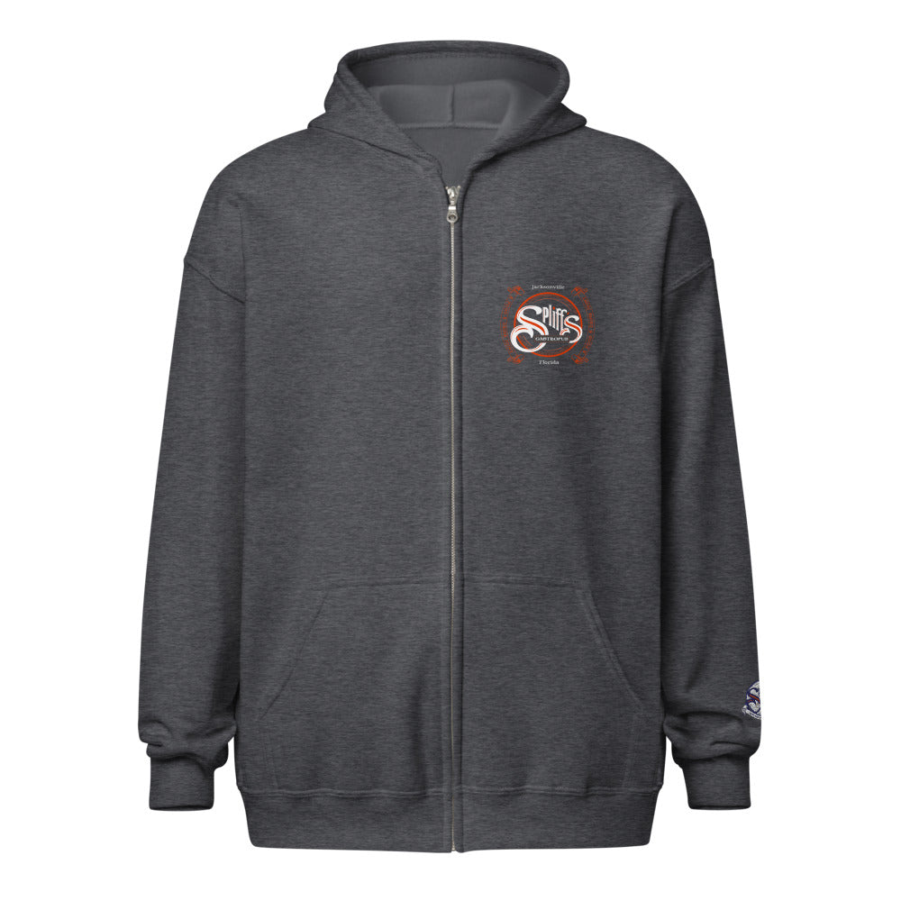 Double Banner Logo Unisex Zip Hoodie - Dark Heather