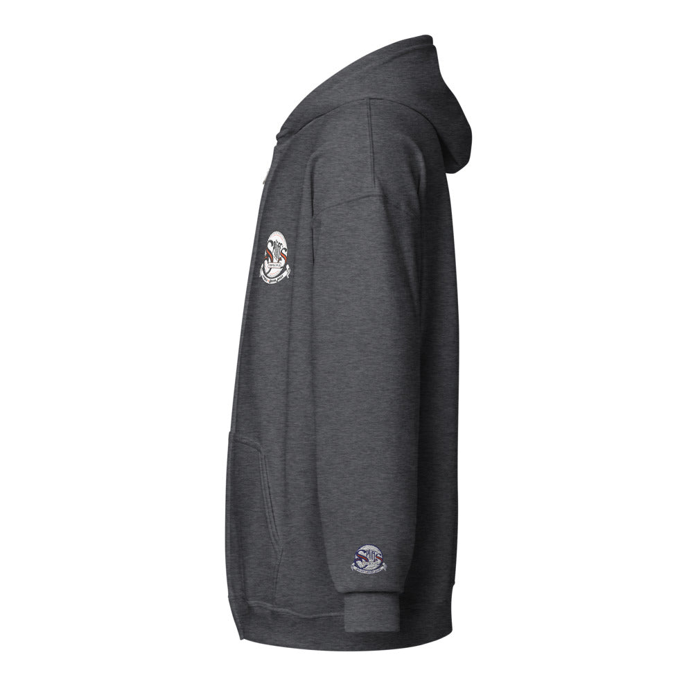Classic Unisex Zip Hoodie - Dark Heather (cuff embroidery)