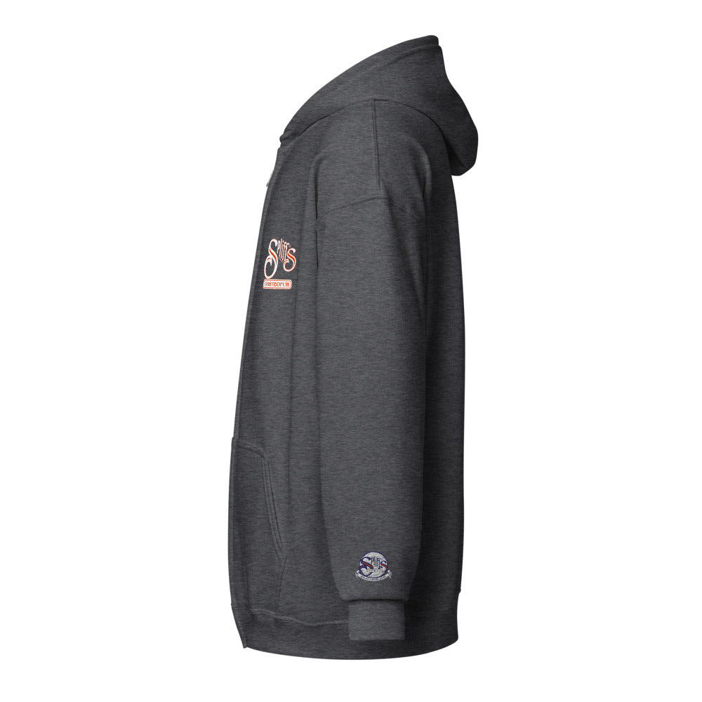 Alternate Logo Unisex Zip Hoodie - Dark Heather (cuff embroidery)