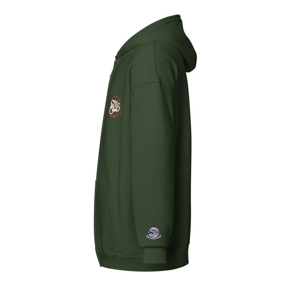 Orange Logo Unisex Zip Hoodie - Forest Green (cuff embroidery)