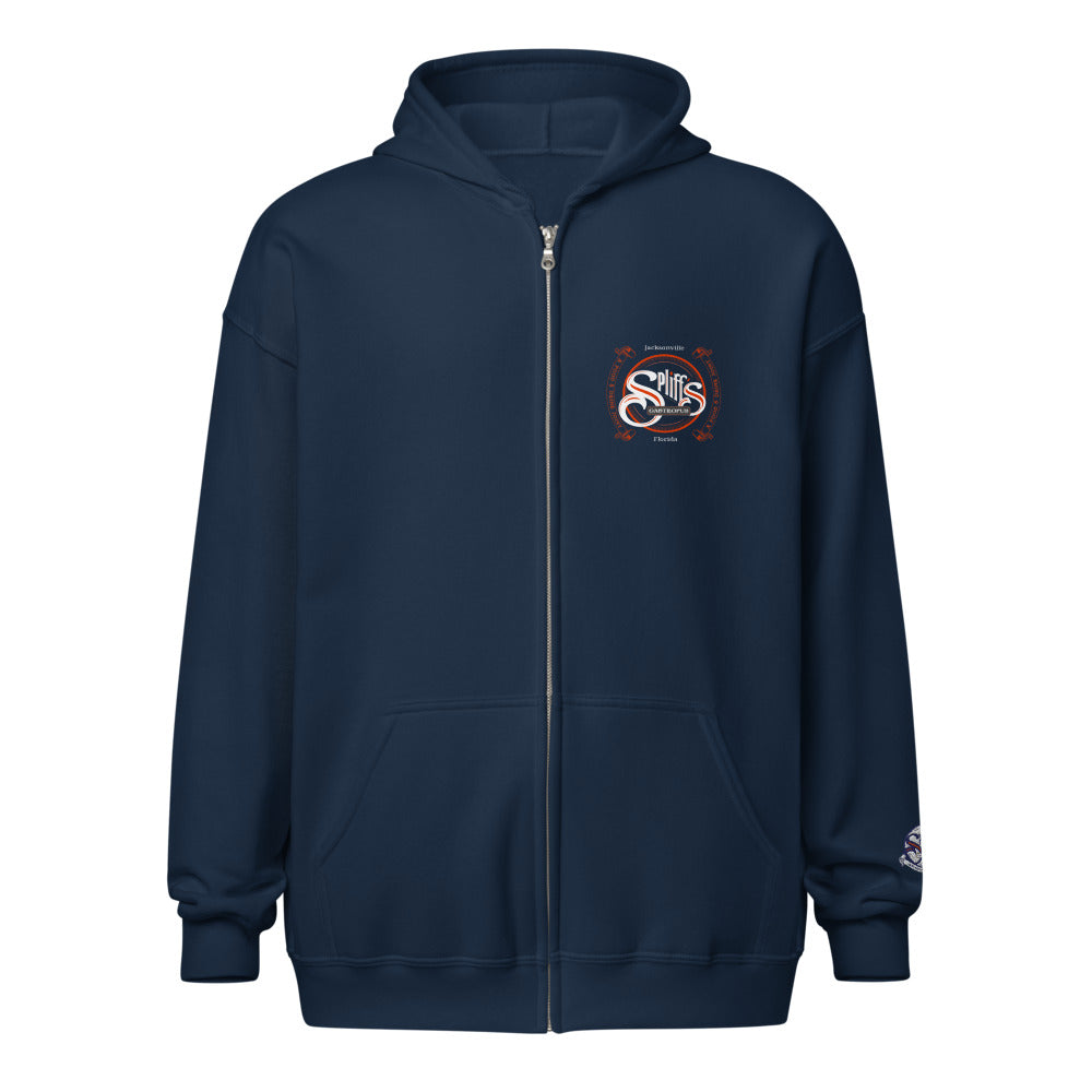 Double Banner Logo Unisex Zip Hoodie - Navy