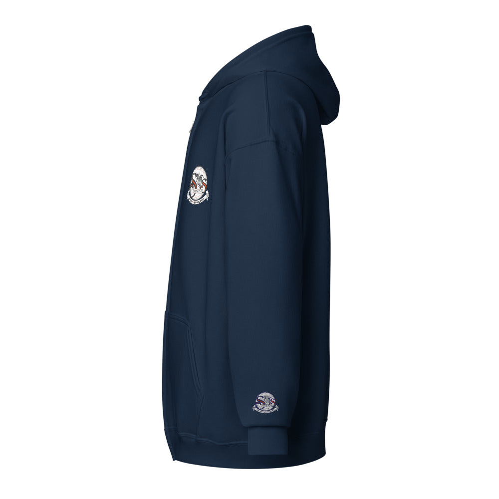 Classic Unisex Zip Hoodie - Navy (cuff embroidery)