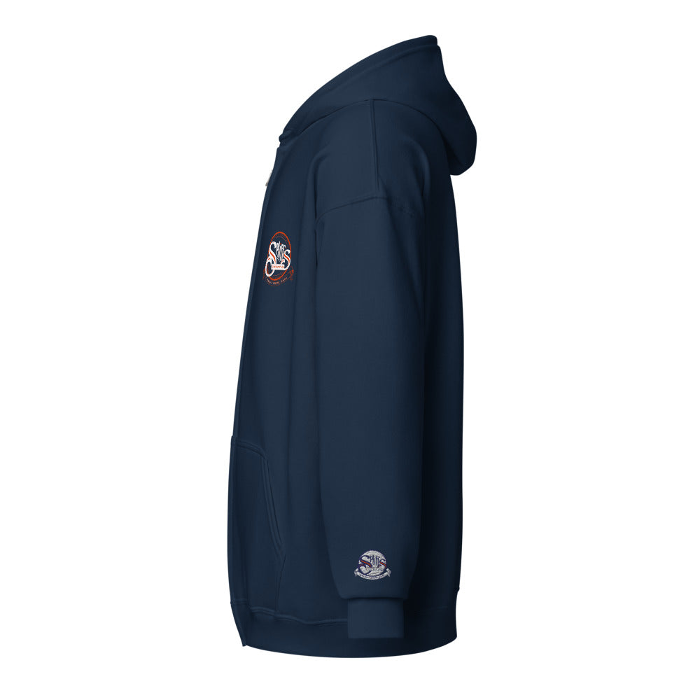 Orange Logo Unisex Zip Hoodie - Navy (cuff embroidery)