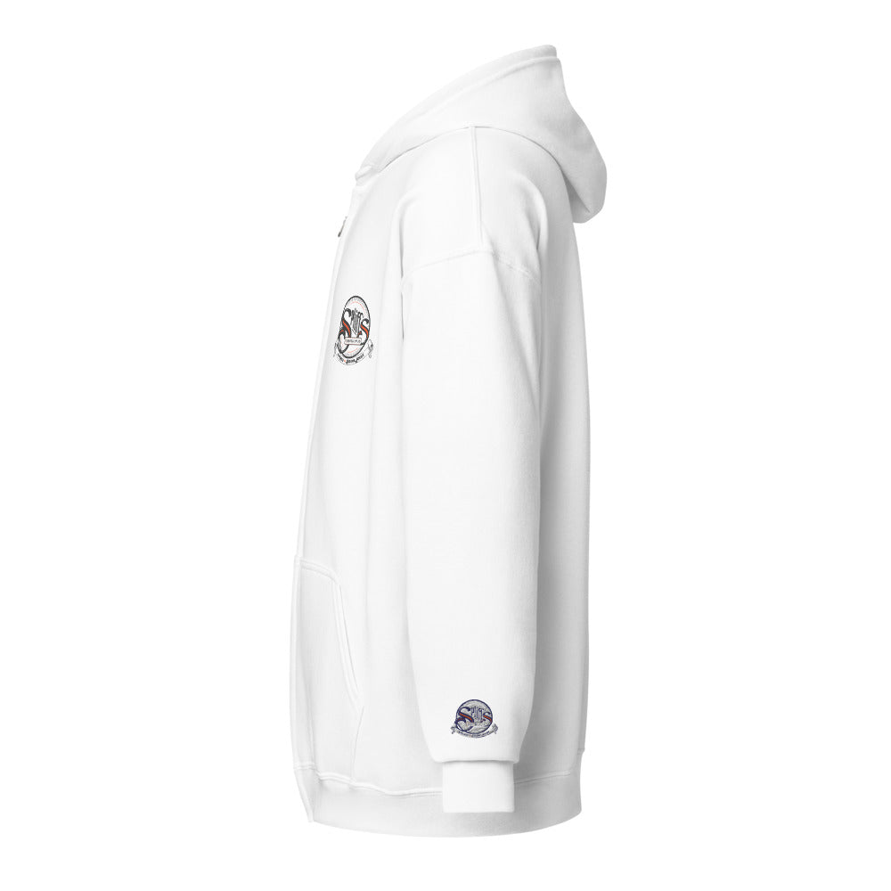 Classic Unisex Zip Hoodie - White (cuff embroidery)